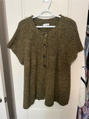 Charter Club Olive Green Speckled Knit Button Cardigan